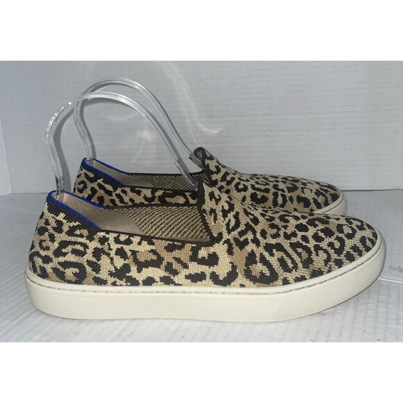 Rothys The Sneaker Womens 8.5 Black Beige Animal Print Knit Slip On Washable - Picture 1 of 9